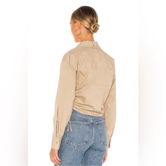 L’ACADEMIE lena blouse khaki revolve ruched cropped cotton button up NWT size S - Picture 3 of 11